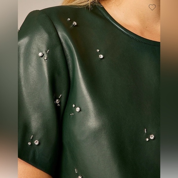 NEW J.Crew Collection Army Green Faux Leather Embellished Mini Dress Size 2 - Picture 4 of 14